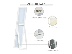 Hot Espejo de pie con marco plegable, espejo de maquillaje estable, para montar en la pared o de pie, madera, (37x43x156 cm) Blanco