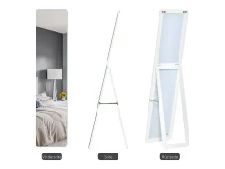 Hot Espejo de pie con marco plegable, espejo de maquillaje estable, para montar en la pared o de pie, madera, (37x43x156 cm) Blanco