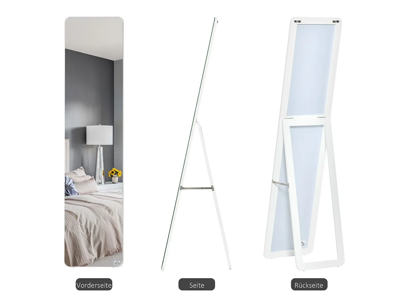 Hot Espejo de pie con marco plegable, espejo de maquillaje estable, para montar en la pared o de pie, madera, (37x43x156 cm) Blanco