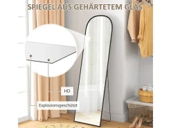 Hot Espejo de pie, curvado, con cristal irrompible y marco de aluminio, para salón, dormitorio, pasillo, color (169x49 cm) Negro