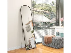 Hot Espejo de pie, curvado, con cristal irrompible y marco de aluminio, para salón, dormitorio, pasillo, color (169x49 cm) Negro