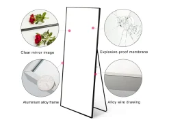 Sale Espejo de pie de 165 x 60 cm, marco de aluminio , espejo de pared moderno para colocar de pie o colgar Negro