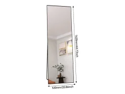 Outlet Espejo de pie de 162 x 53 cm, marco de aluminio , espejo de pared moderno para colocar de pie o colgar Negro