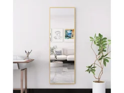 Espejo-Espejo de pie de 162 x 53 cm, marco de aluminio , espejo de pared moderno para colocar de pie o colgar Dorado