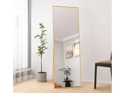 Espejo-Espejo de pie de 162 x 53 cm, marco de aluminio , espejo de pared moderno para colocar de pie o colgar Dorado