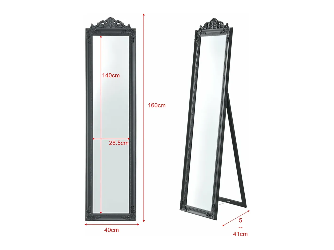 Helloshop26 Espejo de pie inclinable 160 x 40 cm oscuro 03_0007963 Gris Hot