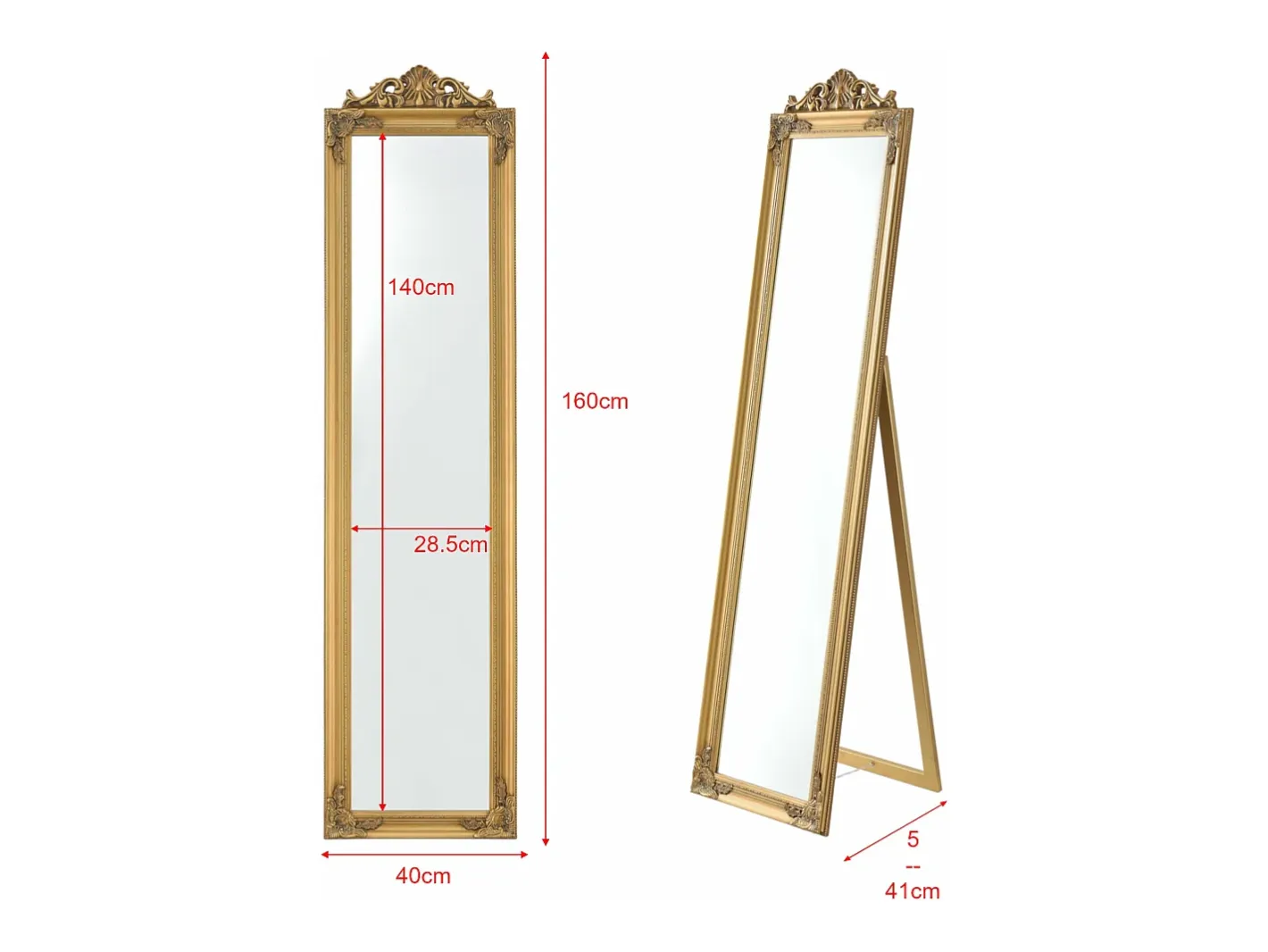 Helloshop26 Espejo de pie inclinable 160 x 40 cm dorado 03_0007962 Amarillo Hot