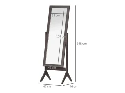 Espejo de pie inclinable, marco de MDF, acabado café, fácil mantenimiento (47x46x148cm) Marru00f3n Outlet