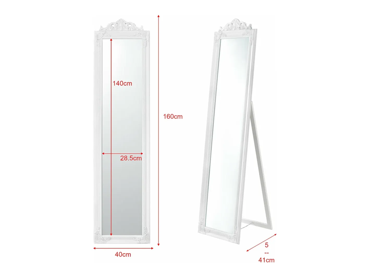 Helloshop26 Espejo-Espejo de pie inclinable 160 x 40 cm mate 03_0007961 Blanco