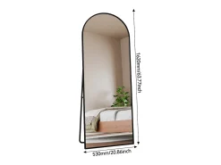 Espejo-Espejo de pie, marco de aluminio con soporte, alto 162 cm, ancho 53 cm, Negro