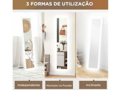 Discount Homcom Espejo de pie Nerpio luz LED ajustable 160x40 cm Blanco