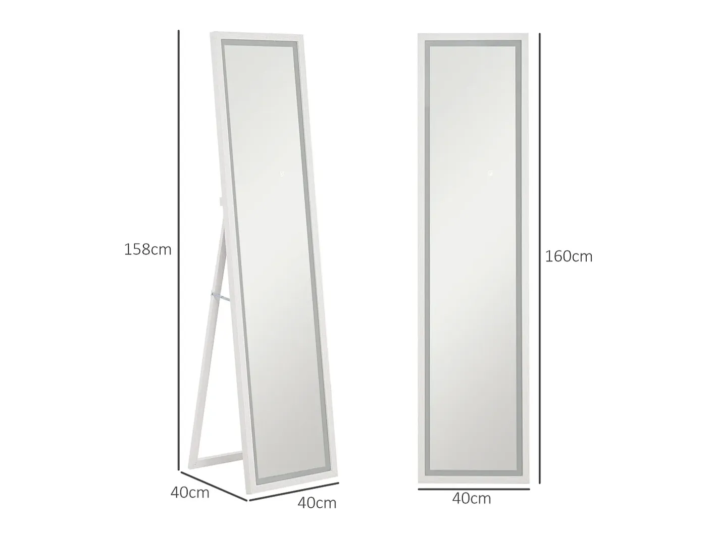 Discount Homcom Espejo de pie Nerpio luz LED ajustable 160x40 cm Blanco