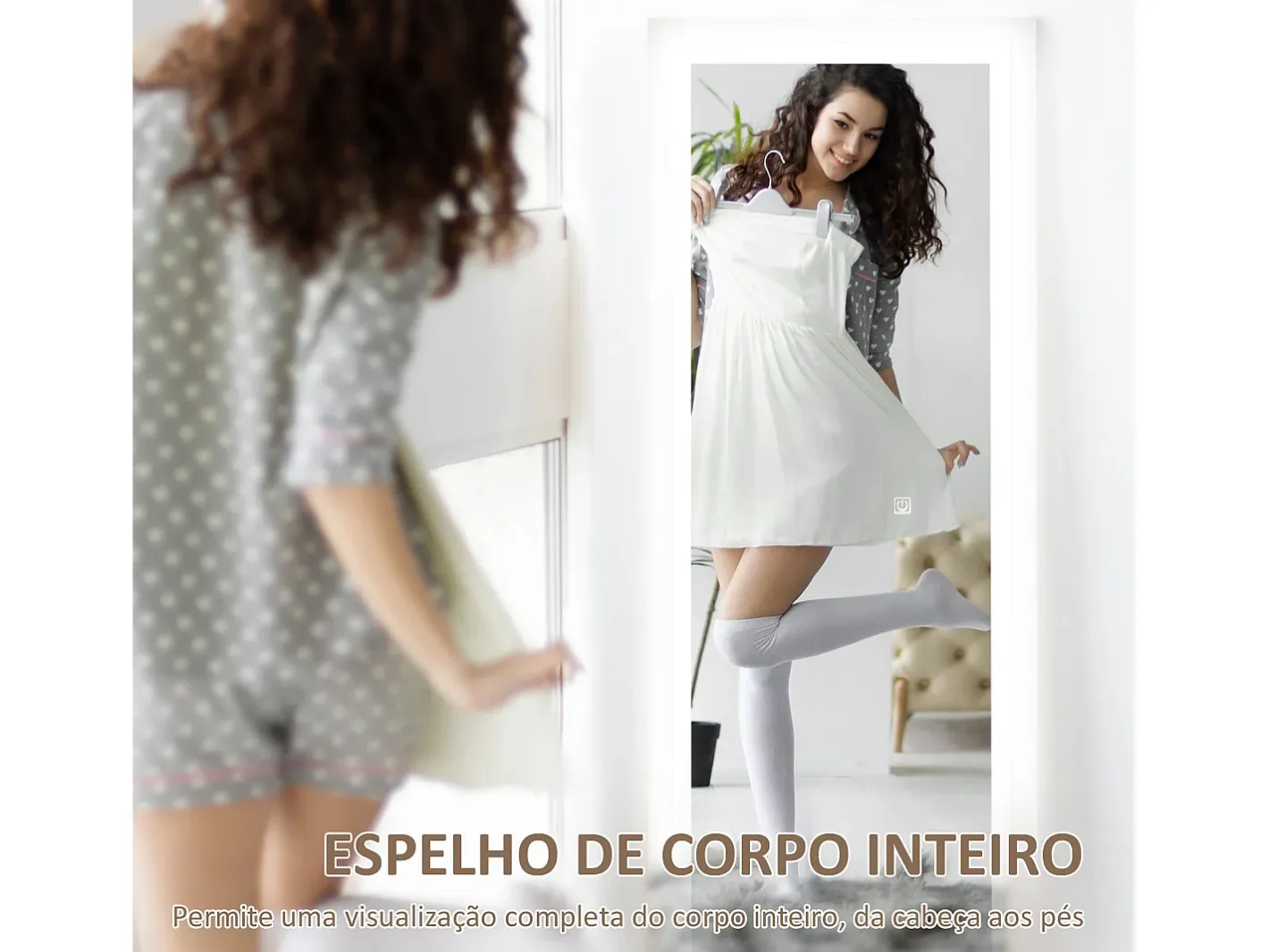 Discount Homcom Espejo de pie Nerpio luz LED ajustable 160x40 cm Blanco