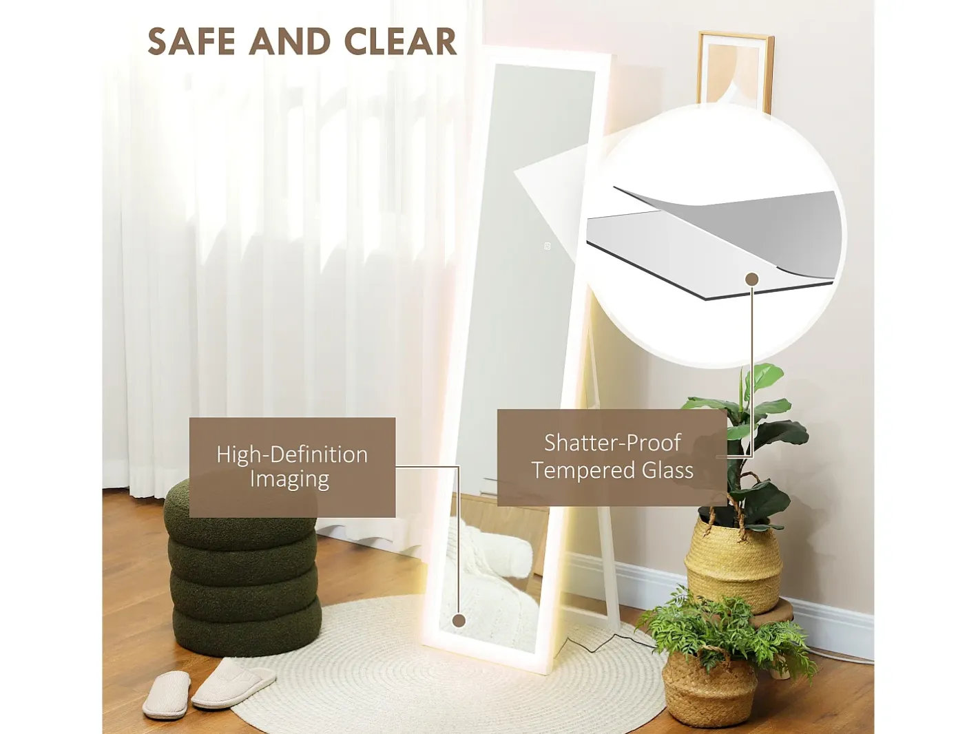 Discount Homcom Espejo de pie Nerpio luz LED ajustable 160x40 cm Blanco