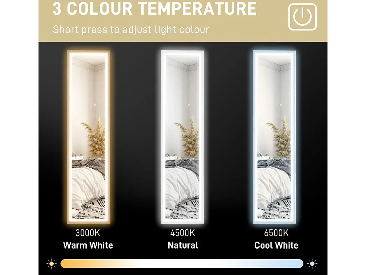 Discount Homcom Espejo de pie Nerpio luz LED ajustable 160x40 cm Blanco