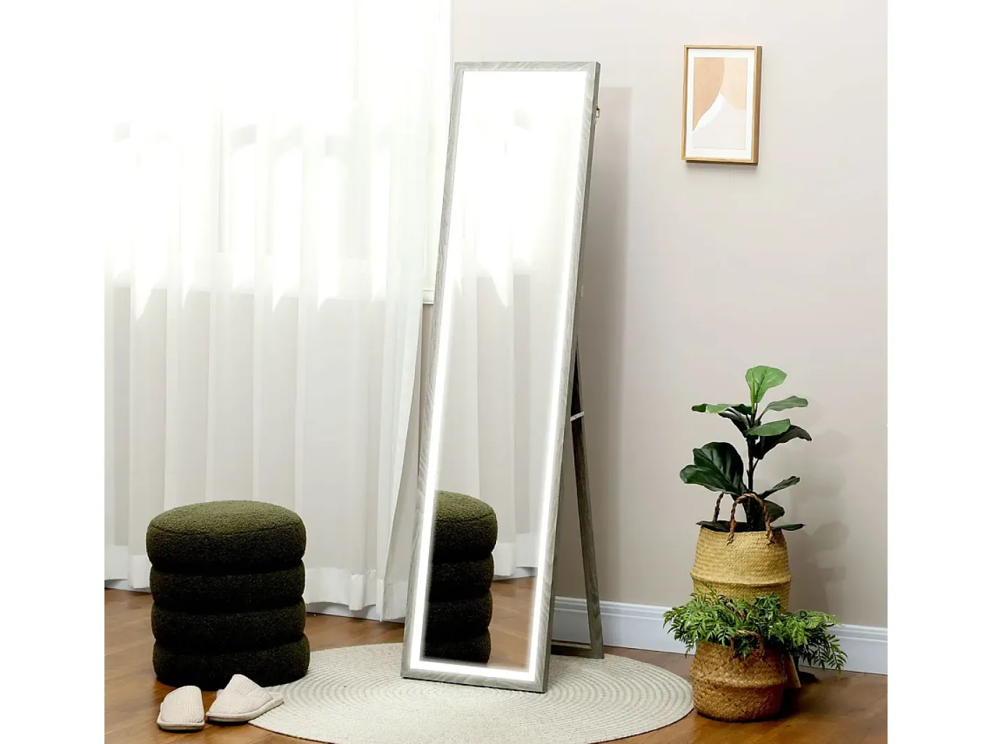 New Homcom Espejo de pie Nerpio luz LED ajustable 160x40 cm Gris