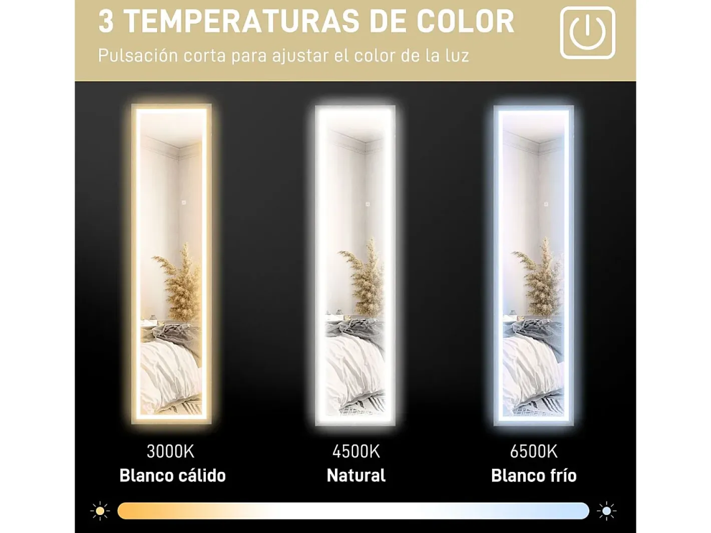 New Homcom Espejo de pie Nerpio luz LED ajustable 160x40 cm Gris