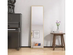 Espejo-Espejo de pie rectangular con marco de metal HD Espejo de pie grande para sala de estar, dormitorio y vestidor Espejo 140x40cm Dorado