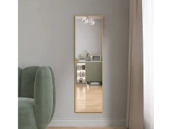 Espejo-Espejo de pie rectangular con marco de metal HD Espejo de pie grande para sala de estar, dormitorio y vestidor Espejo 140x40cm Dorado
