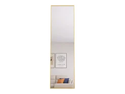 Espejo-Espejo de pie rectangular con marco de metal HD Espejo de pie grande para sala de estar, dormitorio y vestidor Espejo 140x40cm Dorado