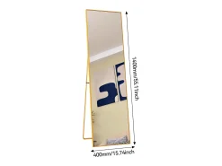 Espejo-Espejo de pie rectangular con marco de metal HD Espejo de pie grande para sala de estar, dormitorio y vestidor Espejo 140x40cm Dorado