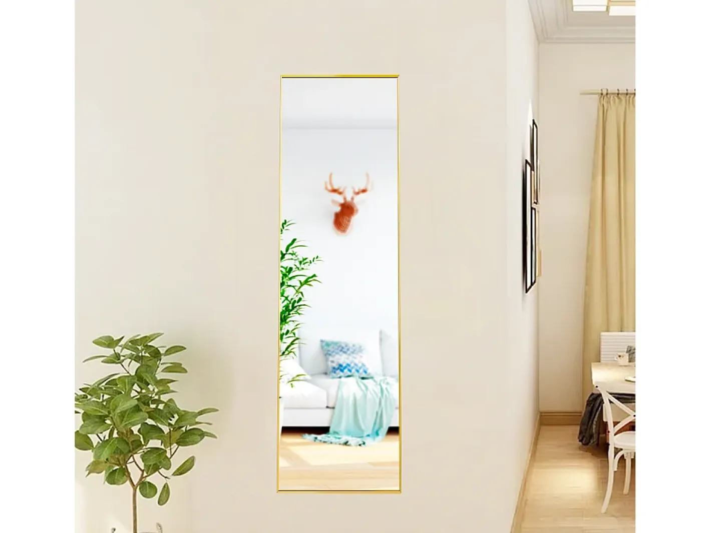 Espejo de pie rectangular con marco de metal HD Espejo de pie grande para sala de estar, dormitorio y vestidor Espejo 150x40cm Dorado Online