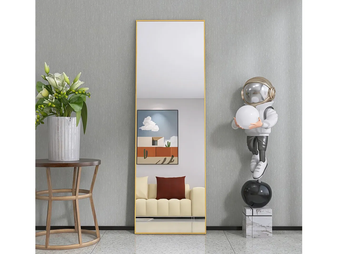 Espejo de pie rectangular con marco de metal HD Espejo de pie grande para sala de estar, dormitorio y vestidor Espejo 165x60cm Dorado Clearance