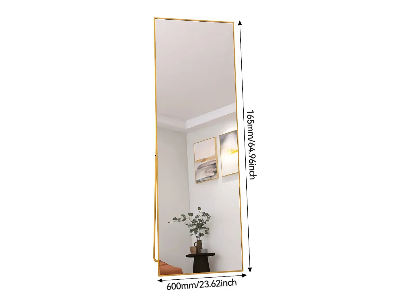 Espejo de pie rectangular con marco de metal HD Espejo de pie grande para sala de estar, dormitorio y vestidor Espejo 165x60cm Dorado Clearance