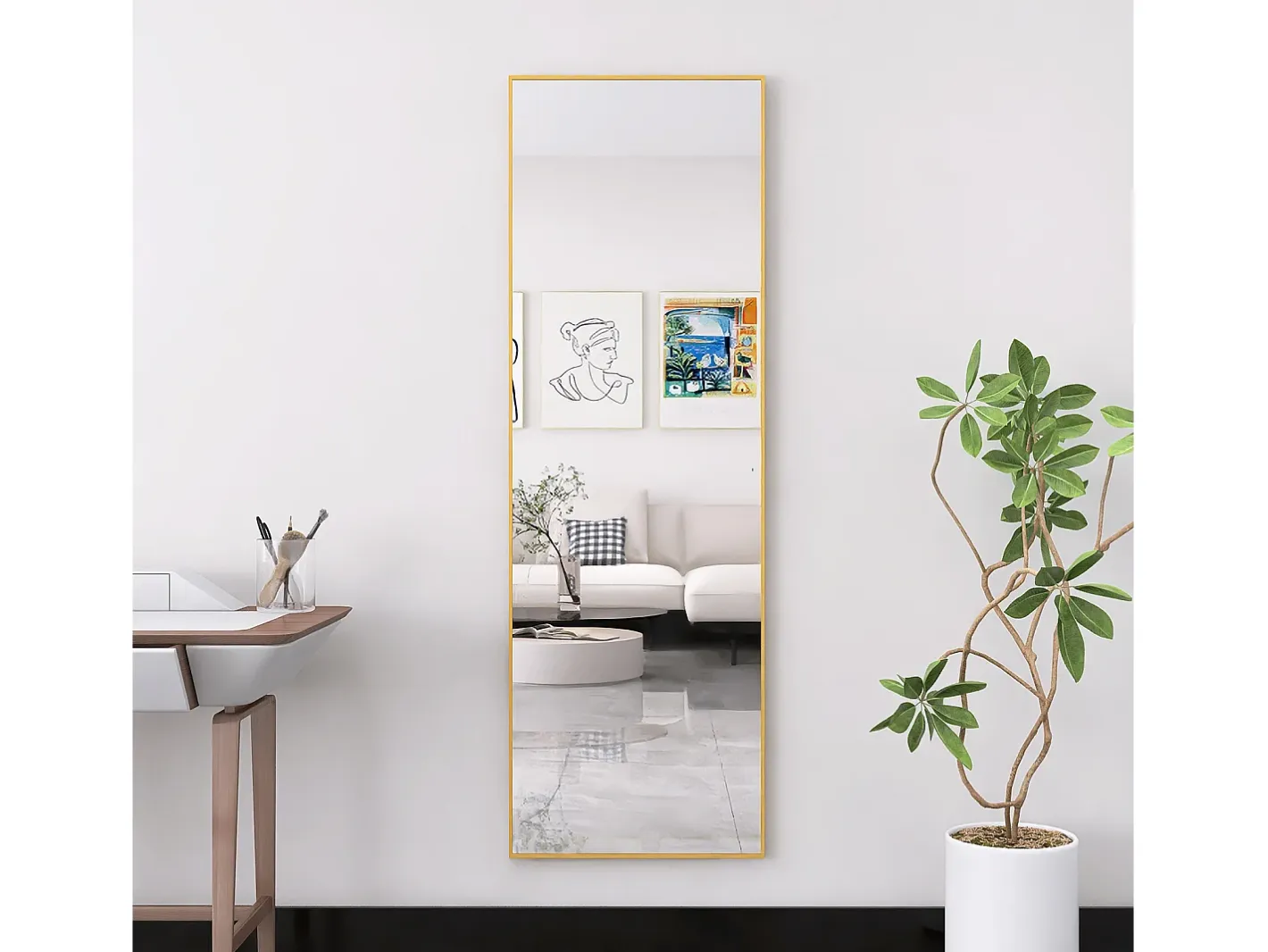 Espejo de pie rectangular con marco de metal HD Espejo de pie grande para sala de estar, dormitorio y vestidor Espejo 165x60cm Dorado Clearance