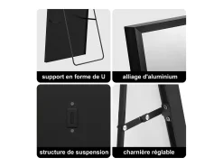 Espejo-Espejo de pie rectangular 177×77 cm con marco – Diseño minimalista y moderno Negro