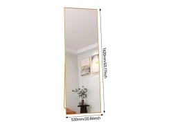 Espejo-Espejo de pie rectangular con marco de metal HD Espejo de suelo grande para sala de estar, dormitorio y vestidor Espejo 162x53cm Dorado