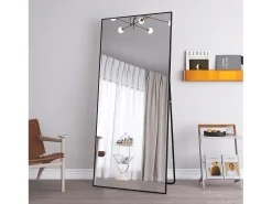 Espejo-Espejo de pie rectangular con marco de metal HD Espejo de pie grande para sala de estar, dormitorio y vestidor Espejo 180x80cm Negro
