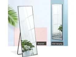 Espejo-Espejo de pie rectangular con marco de metal HD Espejo de pie grande para sala de estar, dormitorio y vestidor Espejo 150x40cm Negro