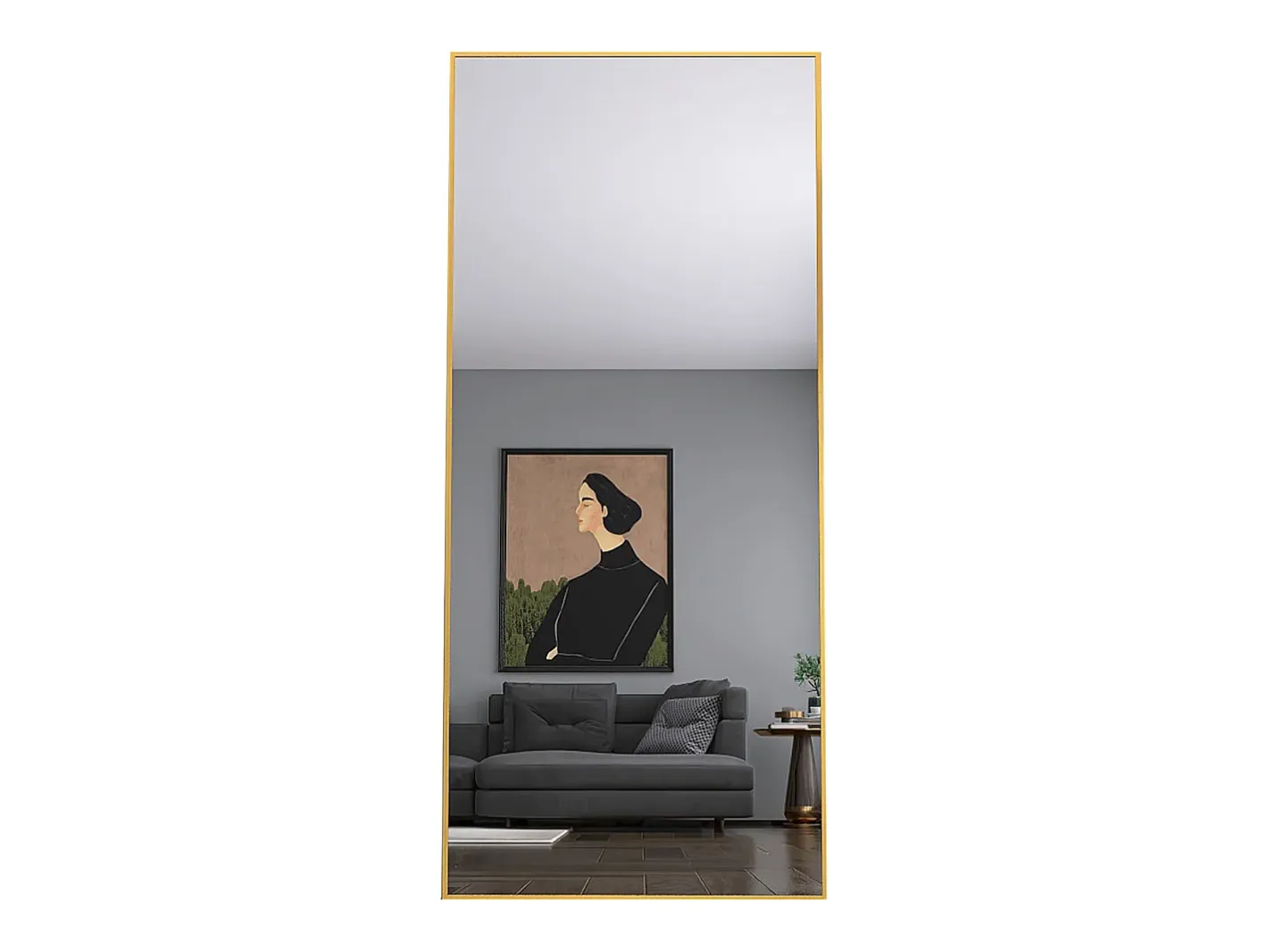 Hot Espejo de pie rectangular con marco de metal HD Espejo de pie grande para sala de estar, dormitorio y vestidor Espejo 180x80cm Dorado