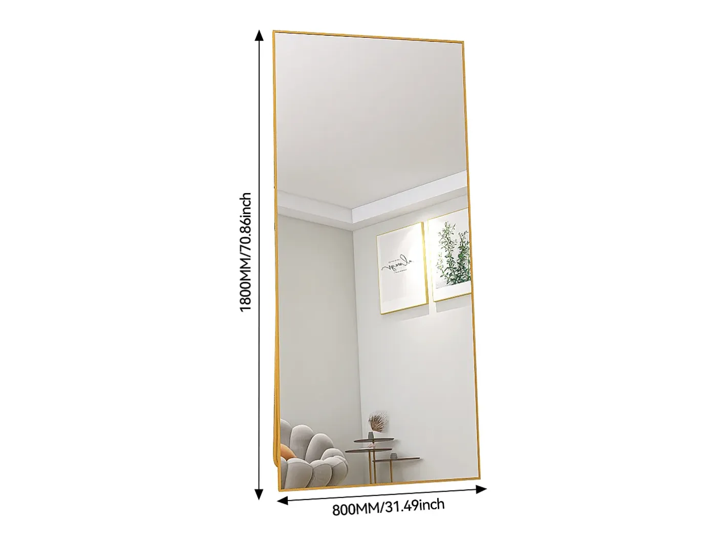 Hot Espejo de pie rectangular con marco de metal HD Espejo de pie grande para sala de estar, dormitorio y vestidor Espejo 180x80cm Dorado
