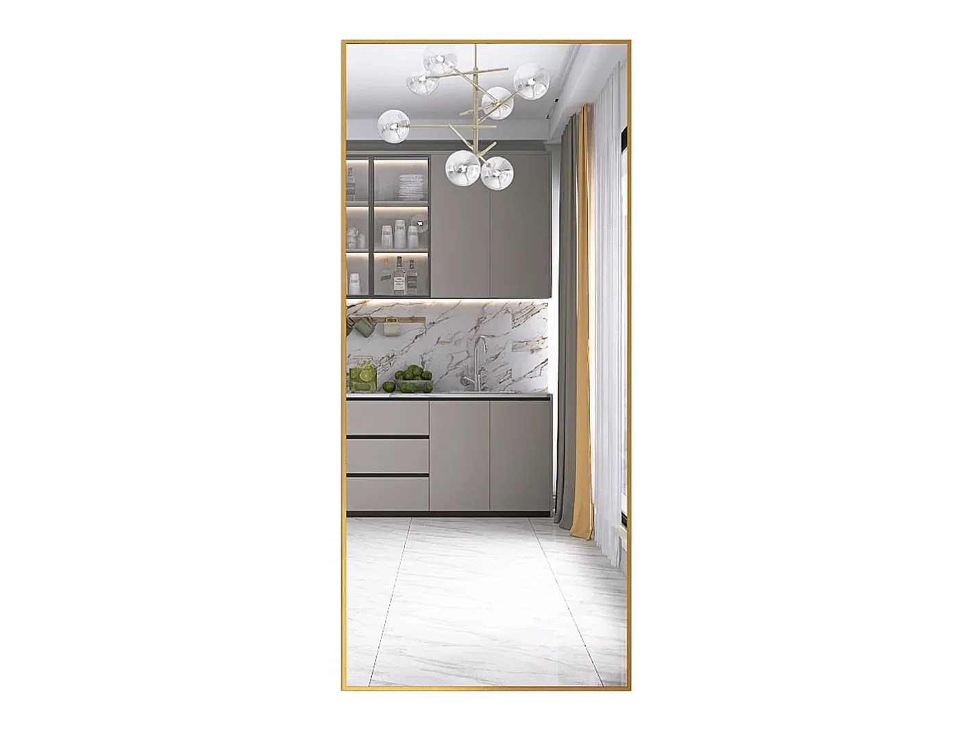 Hot Espejo de pie rectangular con marco de metal HD Espejo de pie grande para sala de estar, dormitorio y vestidor Espejo 180x80cm Dorado