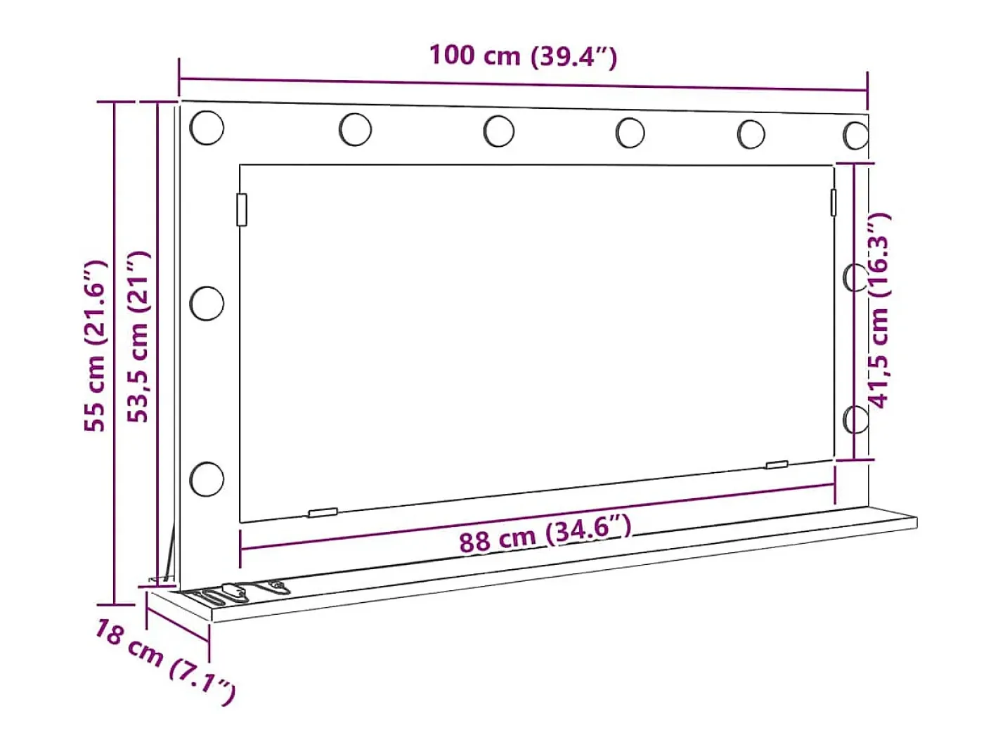 Espejo De Pared|Espejo-Espejo de tocador con espejo Roble ahumado 100 x 55 x 18 cm Marru00f3n
