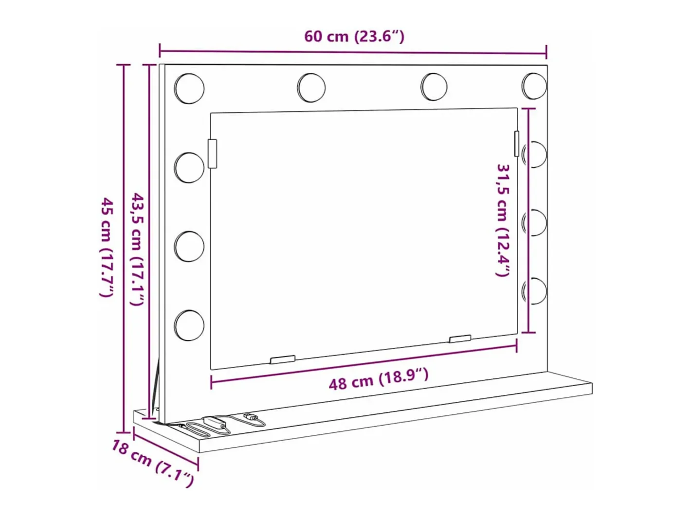 Discount Espejo de tocador con espejo Roble 60 x 45 x 18 cm Negro