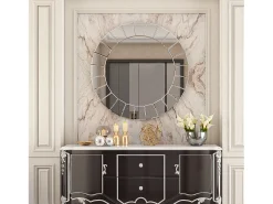 Fativo Espejo decorativo de pared grande, espejo ovalado grande, diseño de espejo decorativo para entrada de baño, 81 x 63 cm Plateado Online