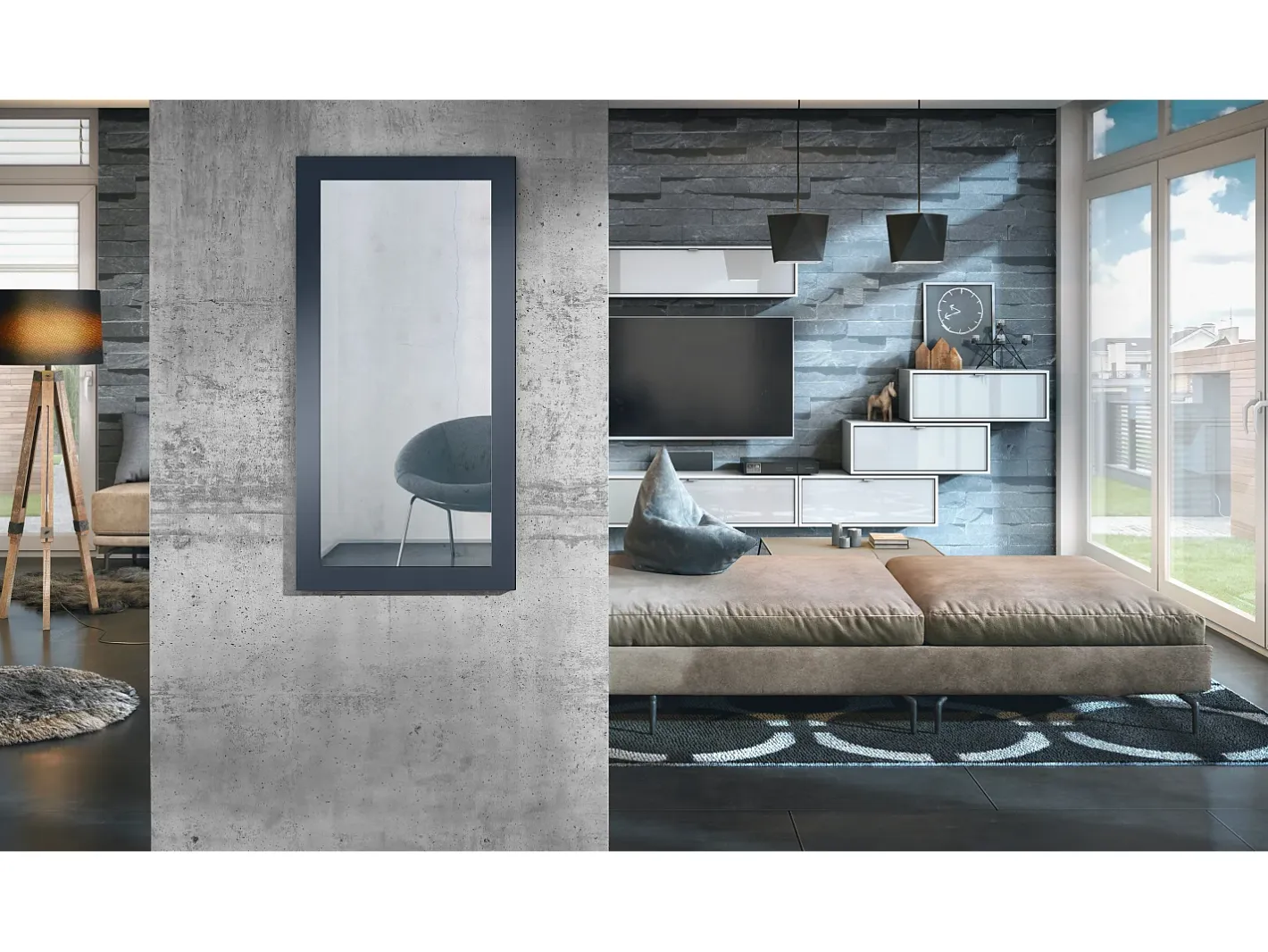 Espejo De Pared|Espejo-Espejo Enigma 89, espejo de pared con marco de estilo moderno, Azul real (89 x 45 cm) Azul oscuro