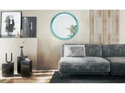 Sale Espejo Globe 80 cm, Espejo de Pared Redondo Decorativo para Recibidor y Sala de Estar con Marco de MDF en petróleo de alto brillo Azul turquesa