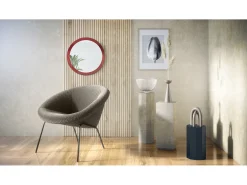 Espejo Globe 50 cm, Espejo de Pared Redondo Decorativo para Recibidor y Sala de Estar con Marco de MDF en burdeos de alto brillo Granate Discount