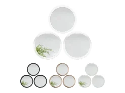 Sale Espejo Globe 50 cm juego de 3, 3 espejos de pared redondos decorativos para pasillo y salón con marco de MDF en burdeos de alto brillo Granate