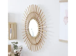 Atmosphera Espejo De Pared|Espejo-Espejo grande de rattan marrón 58x23,5cm Beige