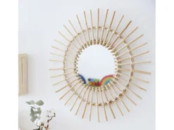 Atmosphera Espejo De Pared|Espejo-Espejo grande de rattan marrón 58x23,5cm Beige