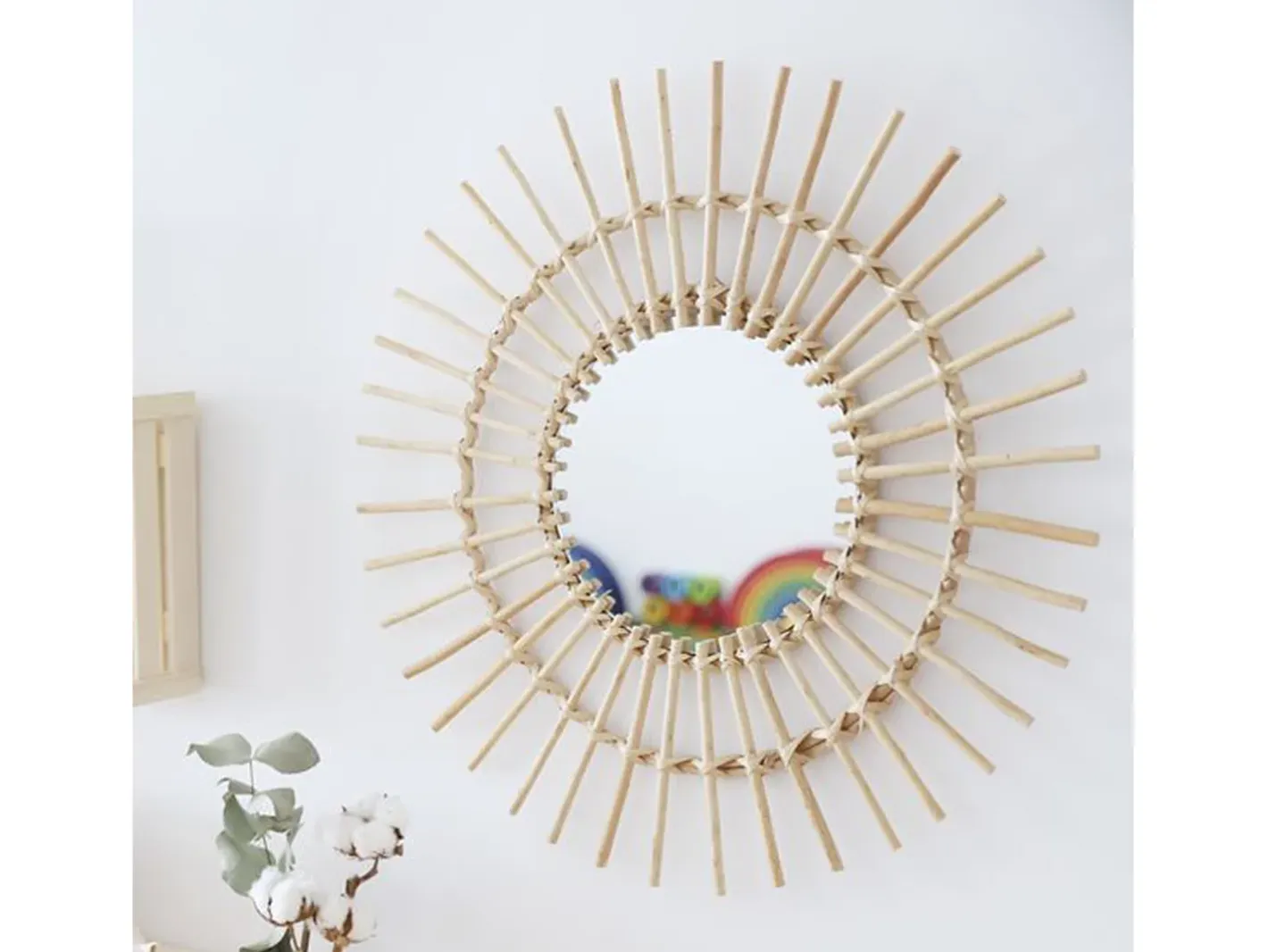 Atmosphera Espejo De Pared|Espejo-Espejo grande de rattan marrón 58x23,5cm Beige