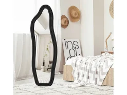 Espejo-Espejo irregular 160×50 cm con marco de terciopelo – Diseño moderno, vidrio templado HD – Negro