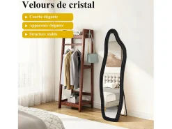 Espejo-Espejo irregular 160×50 cm con marco de terciopelo – Diseño moderno, vidrio templado HD – Negro