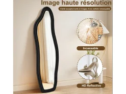 Espejo irregular 140×45 cm con marco de terciopelo – Diseño moderno, vidrio templado HD – Negro Discount