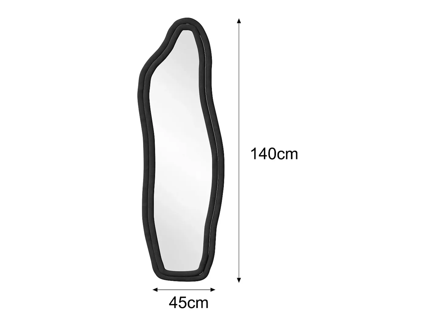 Hot Espejo irregular 140×45 cm con marco de terciopelo – Diseño moderno, vidrio templado HD – Negro